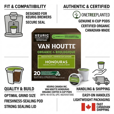 COFFEE-K CUP VAN HOUTTE HONDURAS EXTRA BOLD MEDIUM ROAST 20/BX - Cartouches Certifiees