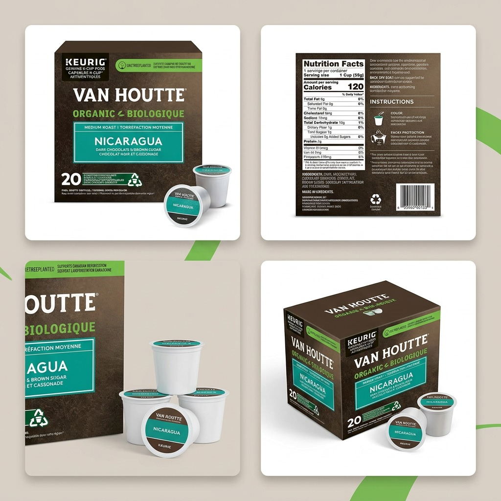 COFFEE-K CUP VAN HOUTTE NICARAGUA ORGANIC MEDIUM ROAST 20/BX - Cartouches Certifiees