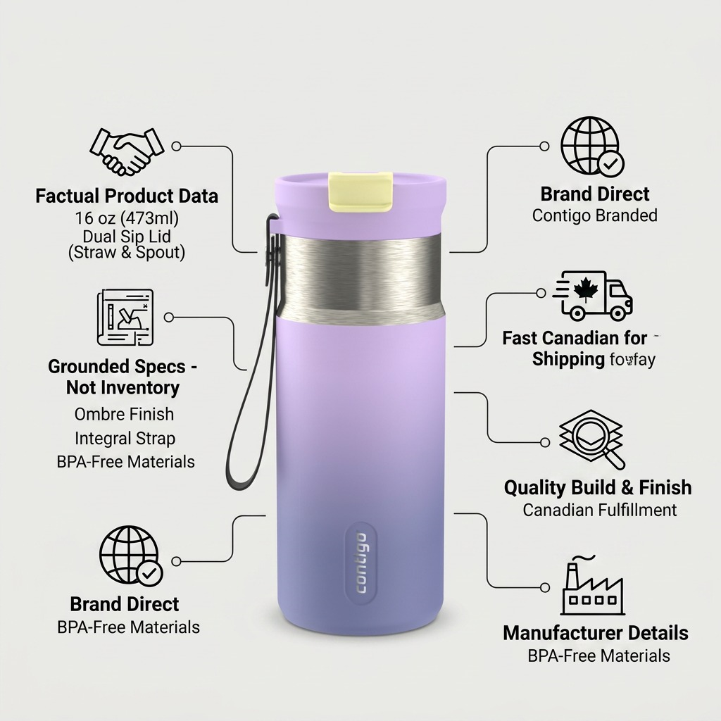 Contigo 16 oz Tween Dual Sip Ombre w strap - Lilac Pulse - Tween - Cartouches Certifiees
