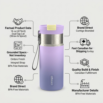 Contigo 16 oz Tween Dual Sip Ombre w strap - Lilac Pulse - Tween - Cartouches Certifiees