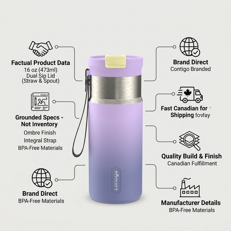Contigo 16 oz Tween Dual Sip Ombre w strap - Lilac Pulse - Tween - Cartouches Certifiees