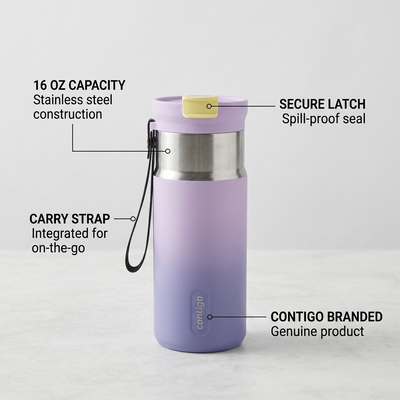 Contigo 16 oz Tween Dual Sip Ombre w strap - Lilac Pulse - Tween - Cartouches Certifiees