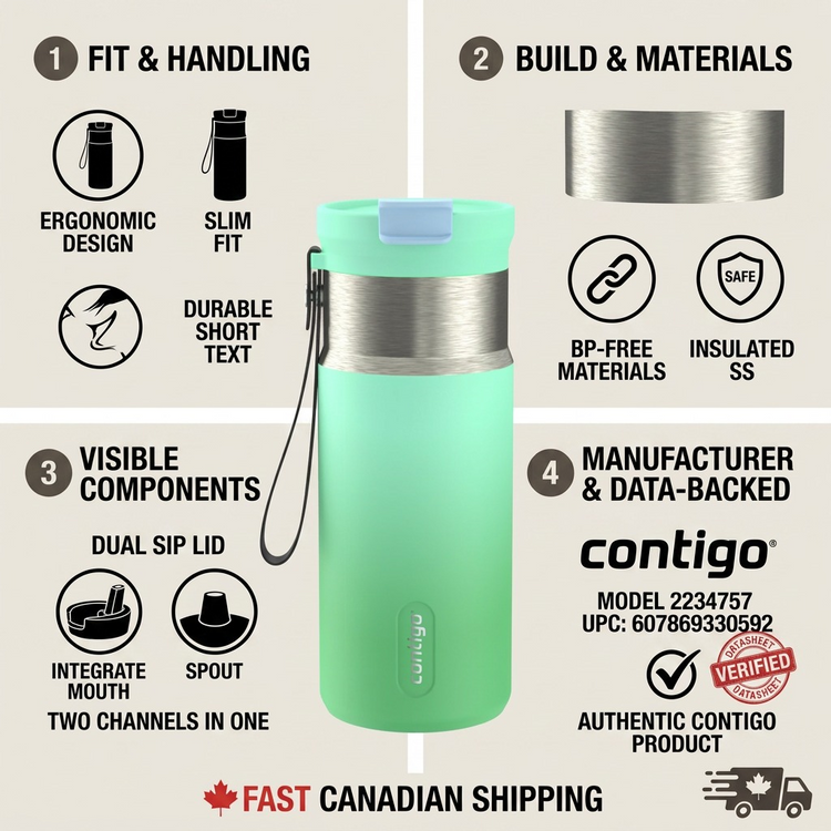 Contigo 16 oz Tween Dual Sip Ombre w strap - Mint Spark - Tween - Cartouches Certifiees