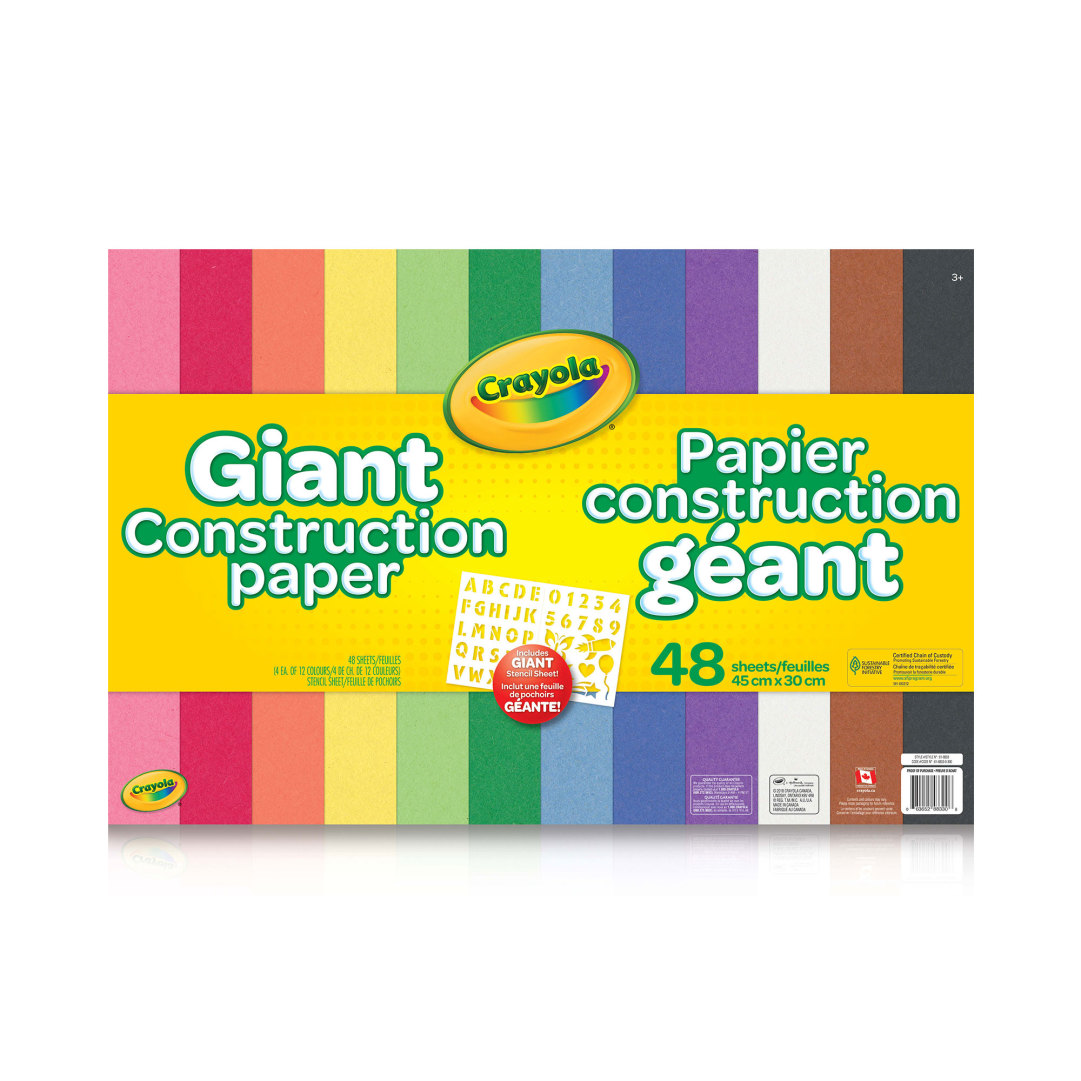 CRAYOLA CANADA 48ct Giant Construction Paper w Stencil (61-8833) - Cartouches Certifiees