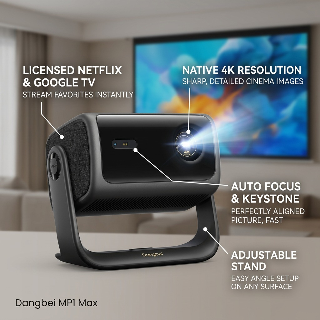 DANGBEI MP1 Max - 4K Home Projector with Google TV and Licensed Netflix (DBOX03) - Cartouches Certifiees