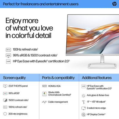 HP Series 5 23.8 inch FHD White Monitor - 524sw écran plat de PC 60,5 cm (23.8") 1920 x 1080 pixels LCD Argent - Image 3