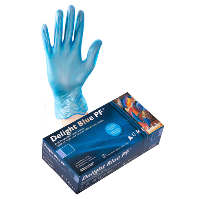 Aurelia Delight PF 4mil Vinyl Gloves - Blue - Case of 10 boxes - Stopgerms