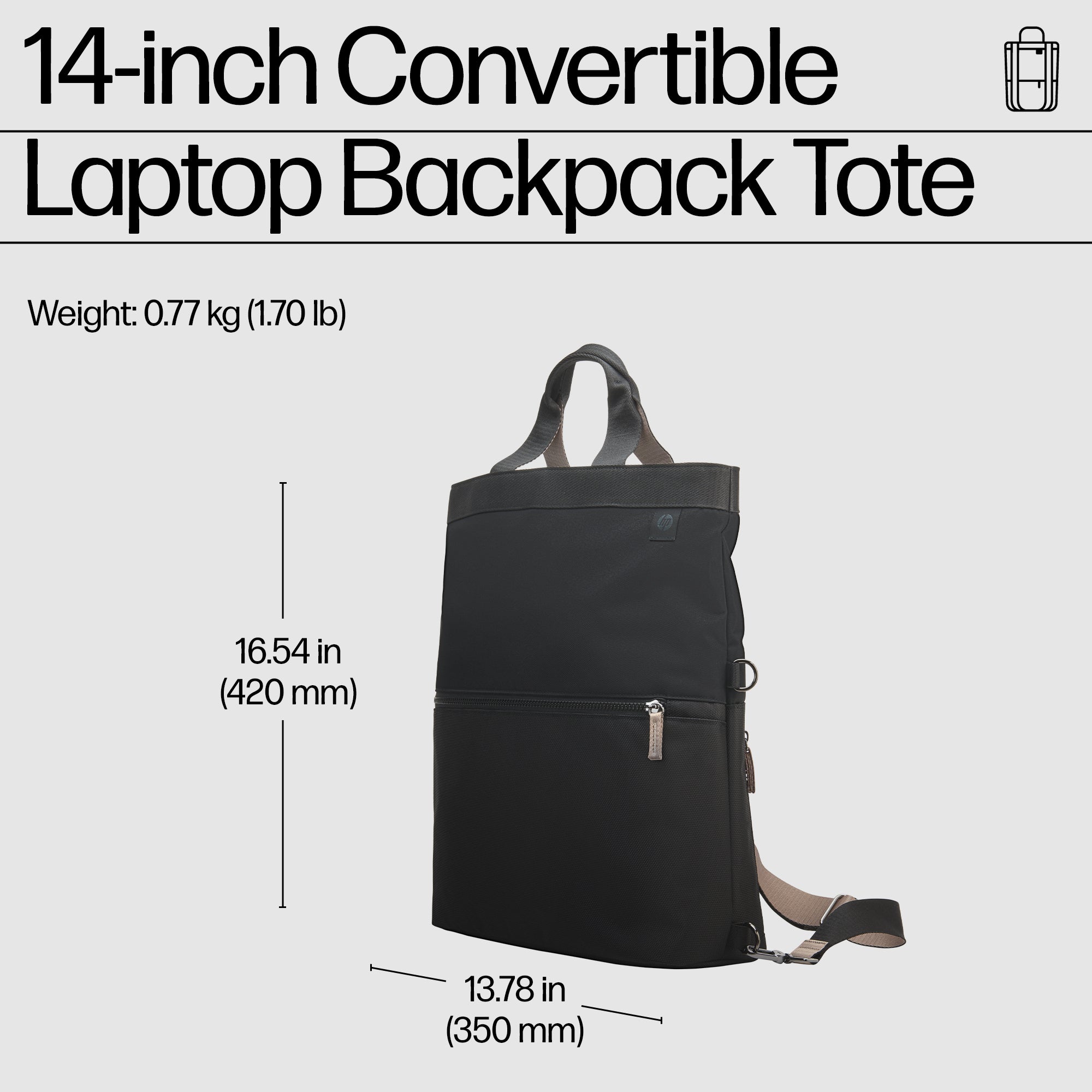 HP 14 Convertible Laptop Backpack Tote 35.8 cm (14.1") Black (9C2H1AA) - Cartouches Certifiees