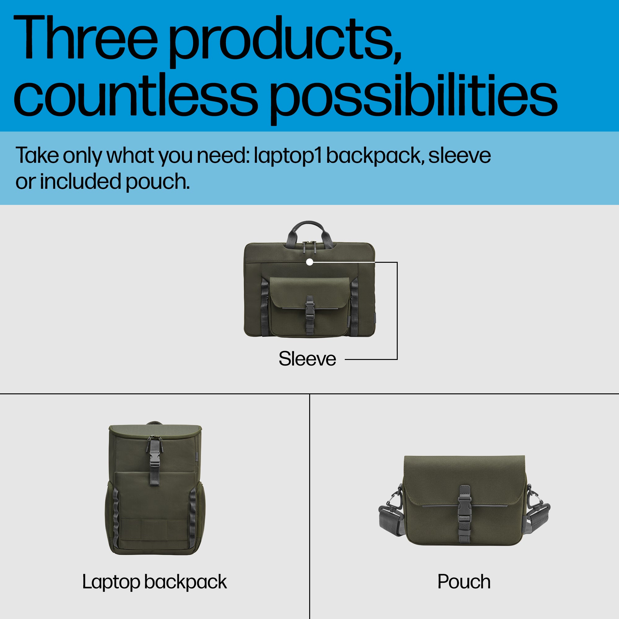 HP 15.6 Modular Laptop Backpack 39.6 cm (15.6") Green, Grey (9J496AA) - Cartouches Certifiees