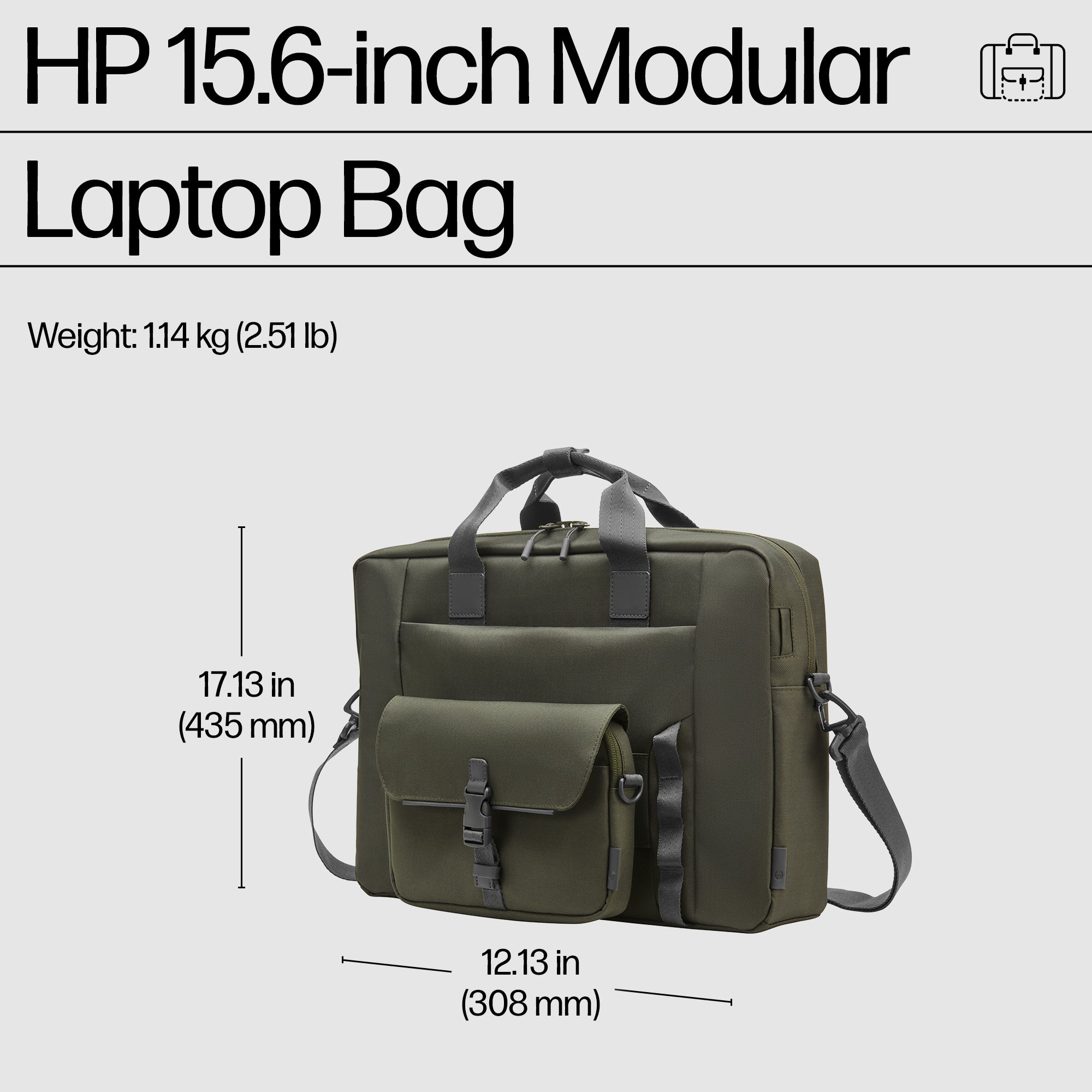 HP 15.6 Modular Laptop Bag 39.6 cm (15.6") Messenger case Green, Grey (9J497AA) - Cartouches Certifiees