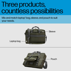 HP 15.6 Modular Laptop Bag 39.6 cm (15.6") Messenger case Green, Grey (9J497AA) - Cartouches Certifiees
