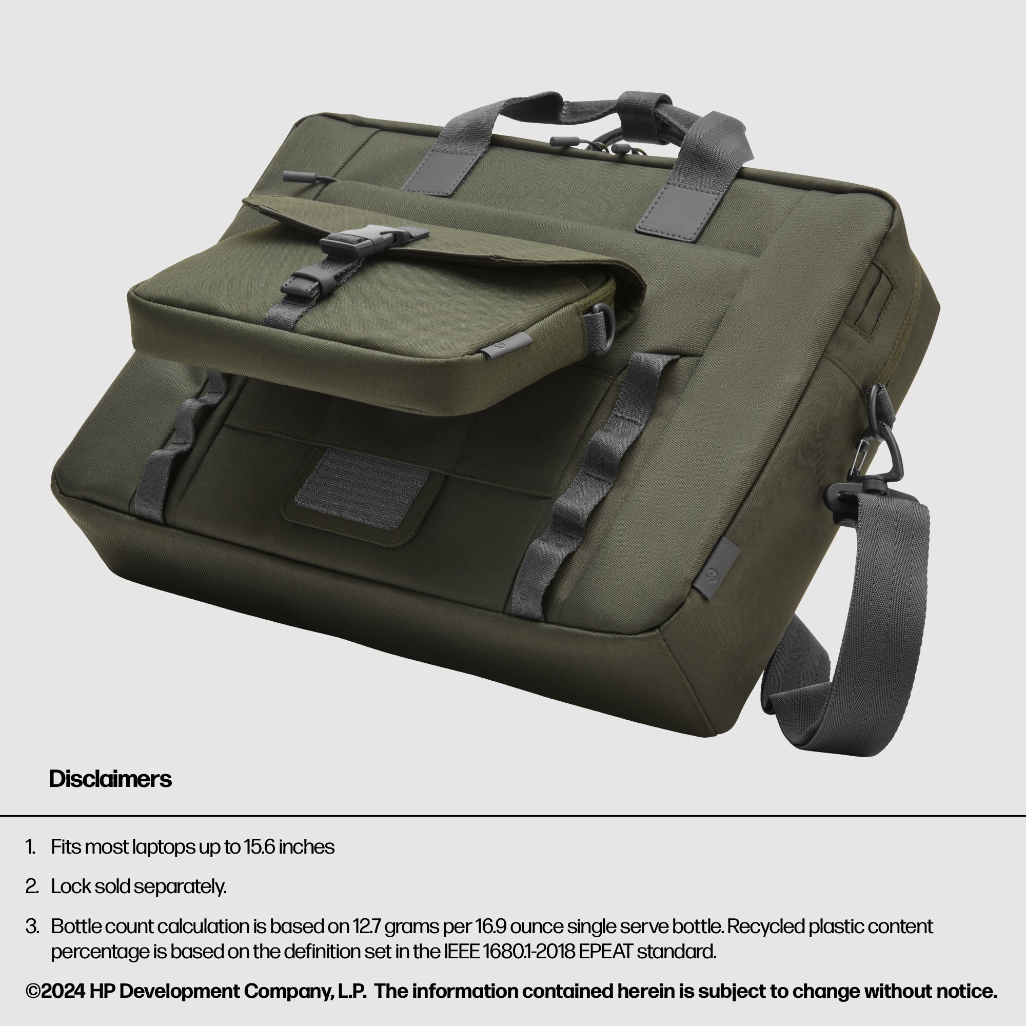 HP 15.6 Modular Laptop Bag 39.6 cm (15.6") Messenger case Green, Grey (9J497AA) - Cartouches Certifiees