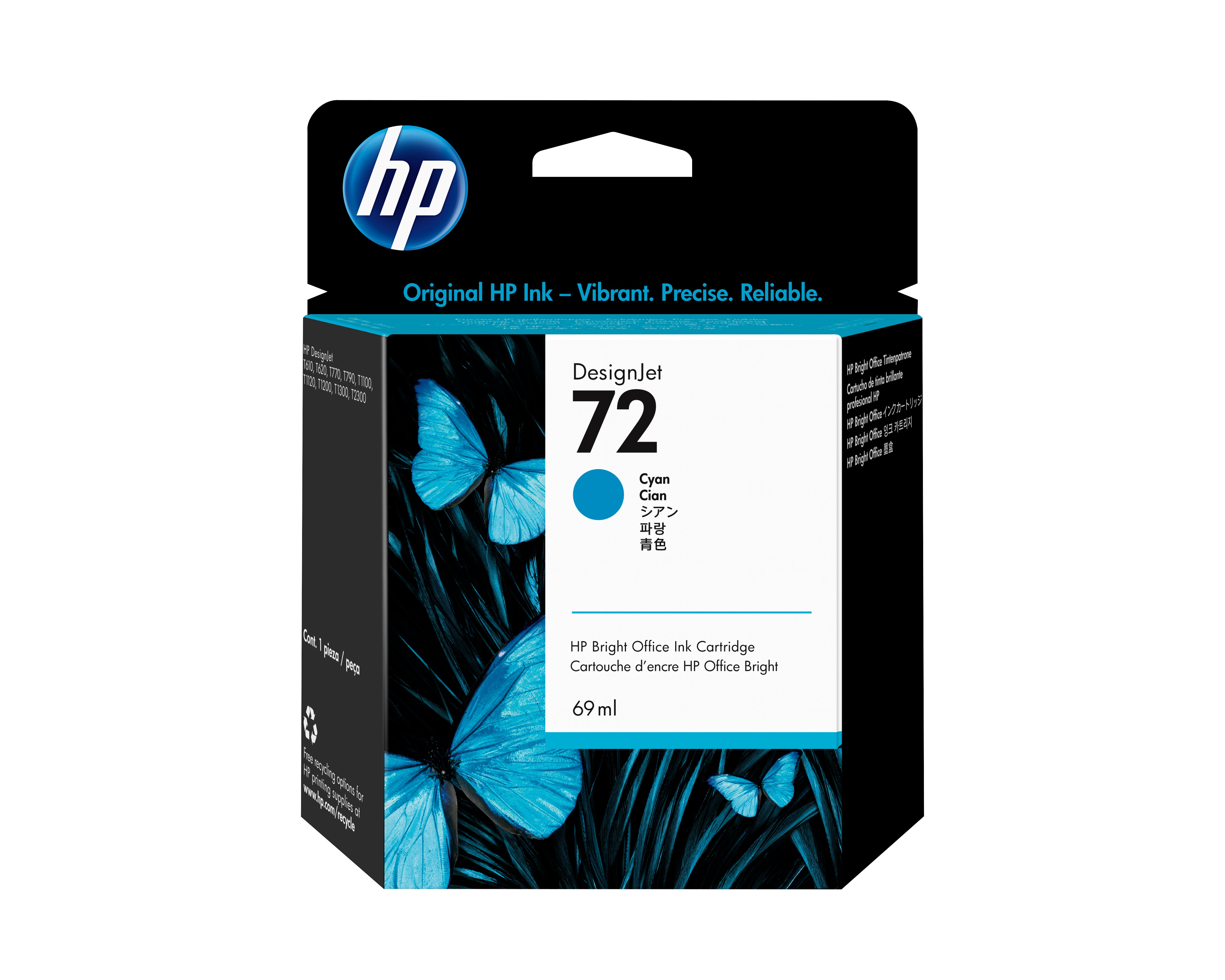 HP 72 - 69ml (C9398A) Cyan Original Inkjet Cartridge - Cartouches Certifiees