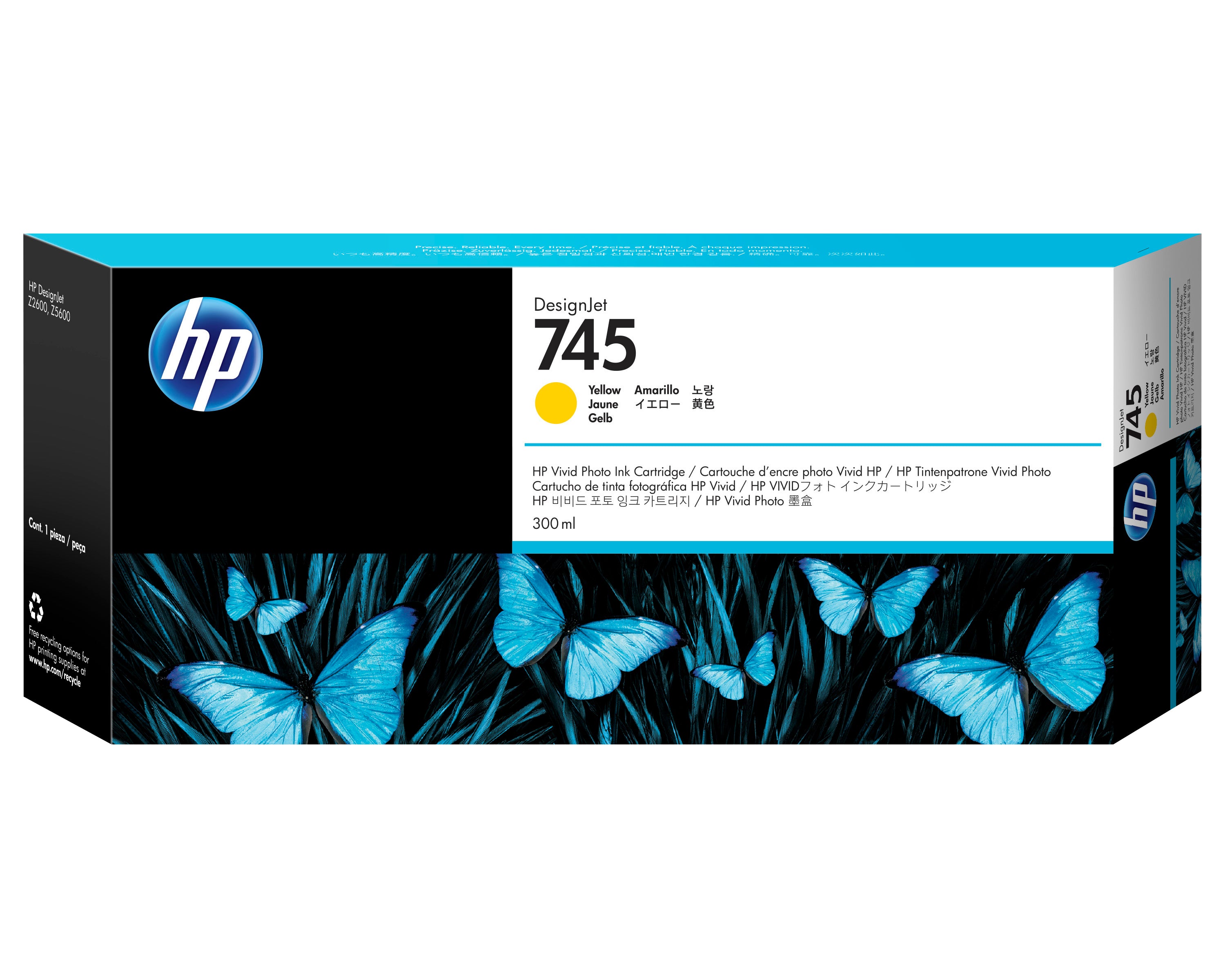 HP 745 - 300ml (F9K02A) Yellow Original Inkjet Cartridge - Cartouches Certifiees