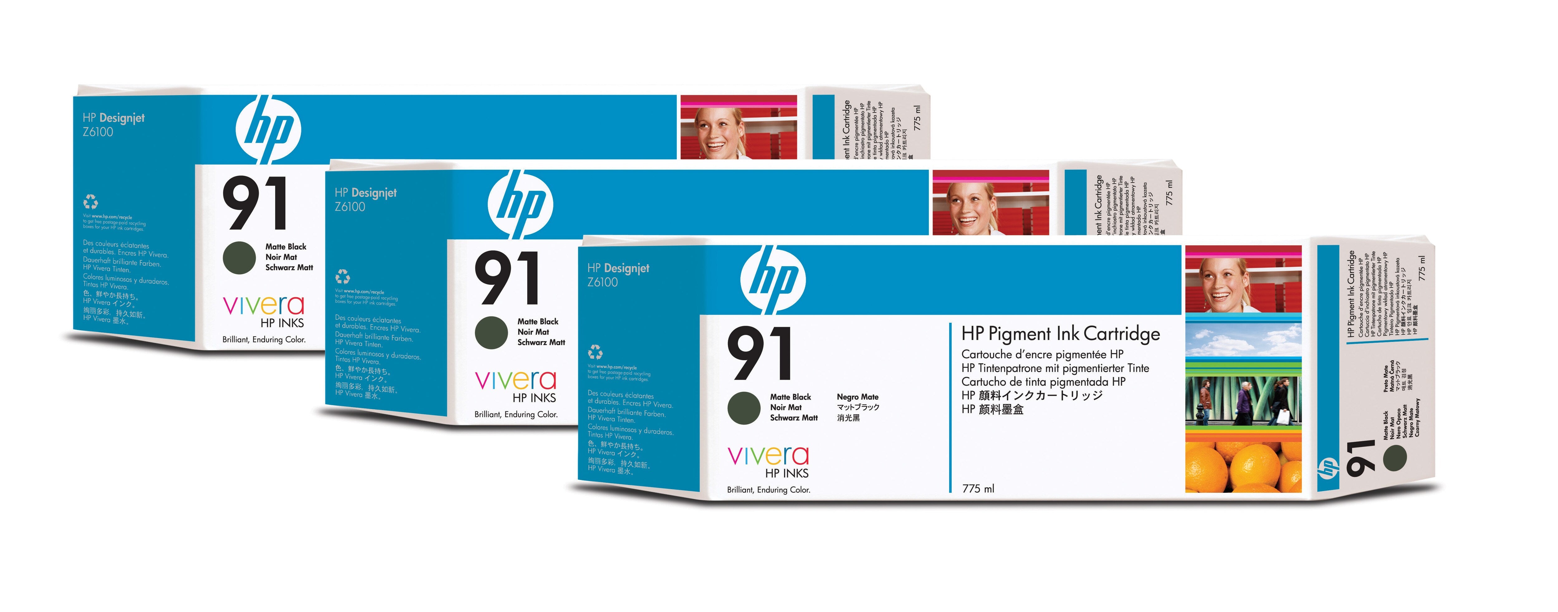 HP 91 775ml (C9480A) 3 Pack Matte Black Original Inkjet Cartridge - Cartouches Certifiees