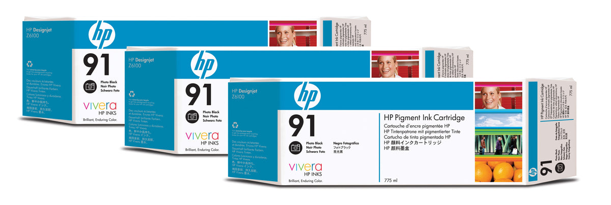 HP 91 775ml (C9481A) 3 Pack Photo Black Original Inkjet Cartridge - Cartouches Certifiees