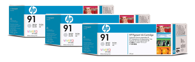 HP 91 775ml (C9482A) 3 Pack Light Gray Original Inkjet Cartridge - Cartouches Certifiees