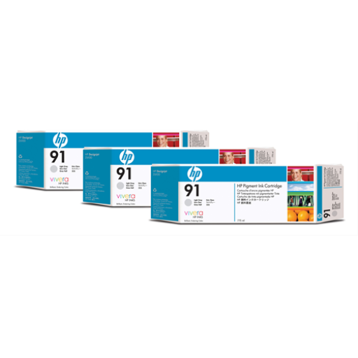 HP 91 775ml (C9482A) 3 Pack Light Gray Original Inkjet Cartridge - Cartouches Certifiees