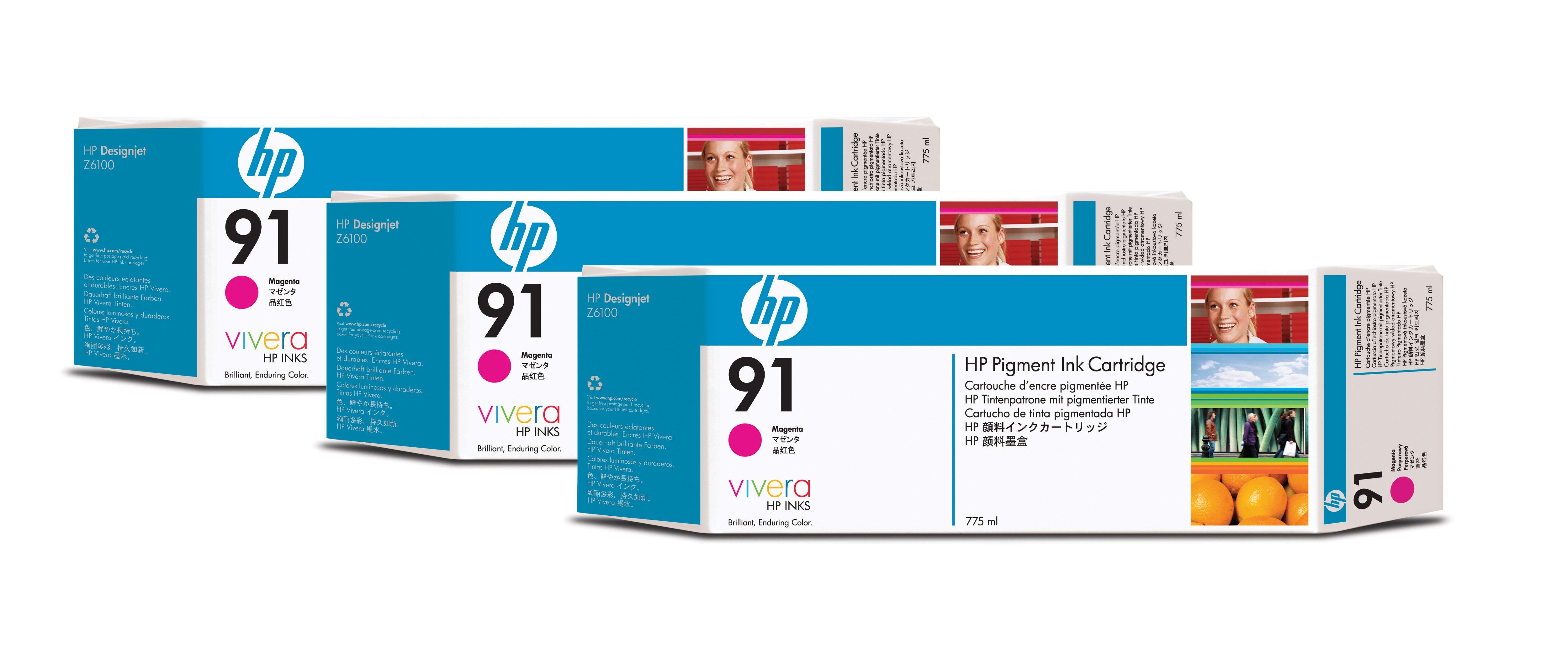 HP 91 775ml (C9484A) 3 Pack Magenta Original Inkjet Cartridge - Cartouches Certifiees