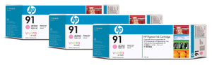 HP 91 775ml (C9487A) 3 Pack Light Magenta Original Inkjet Cartridge - Cartouches Certifiees
