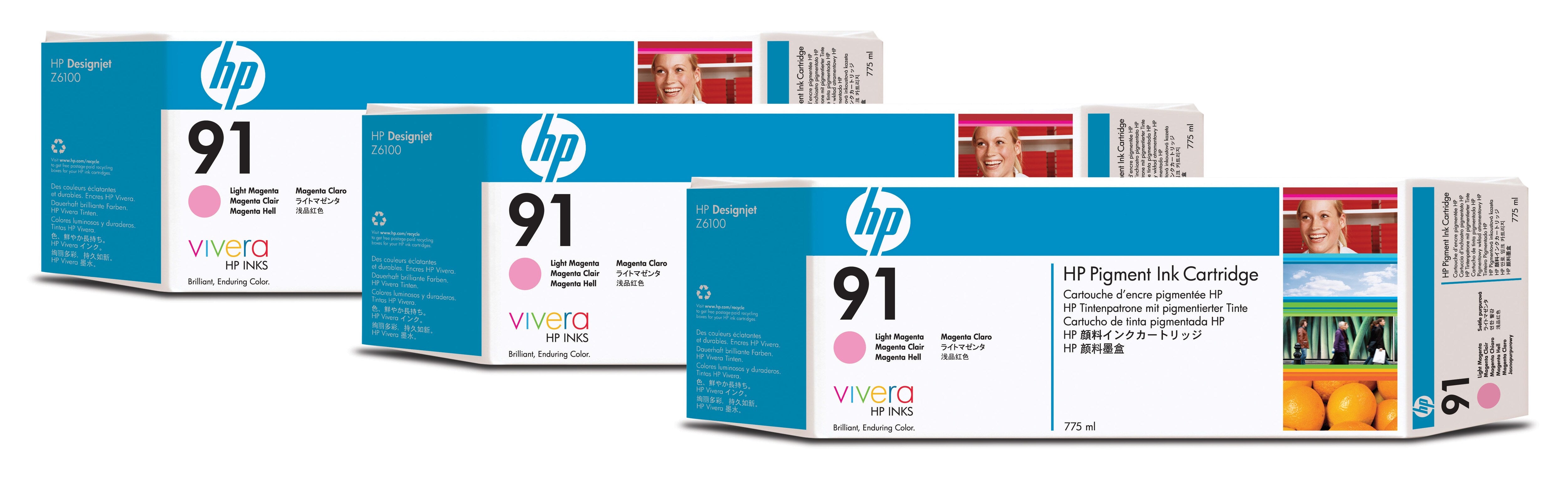 HP 91 775ml (C9487A) 3 Pack Light Magenta Original Inkjet Cartridge - Cartouches Certifiees