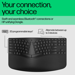 HP 960 BLK Ergonomic Wireless keyboard Home RF Wireless + Bluetooth Black (7E755AA#ABA) - Cartouches Certifiees