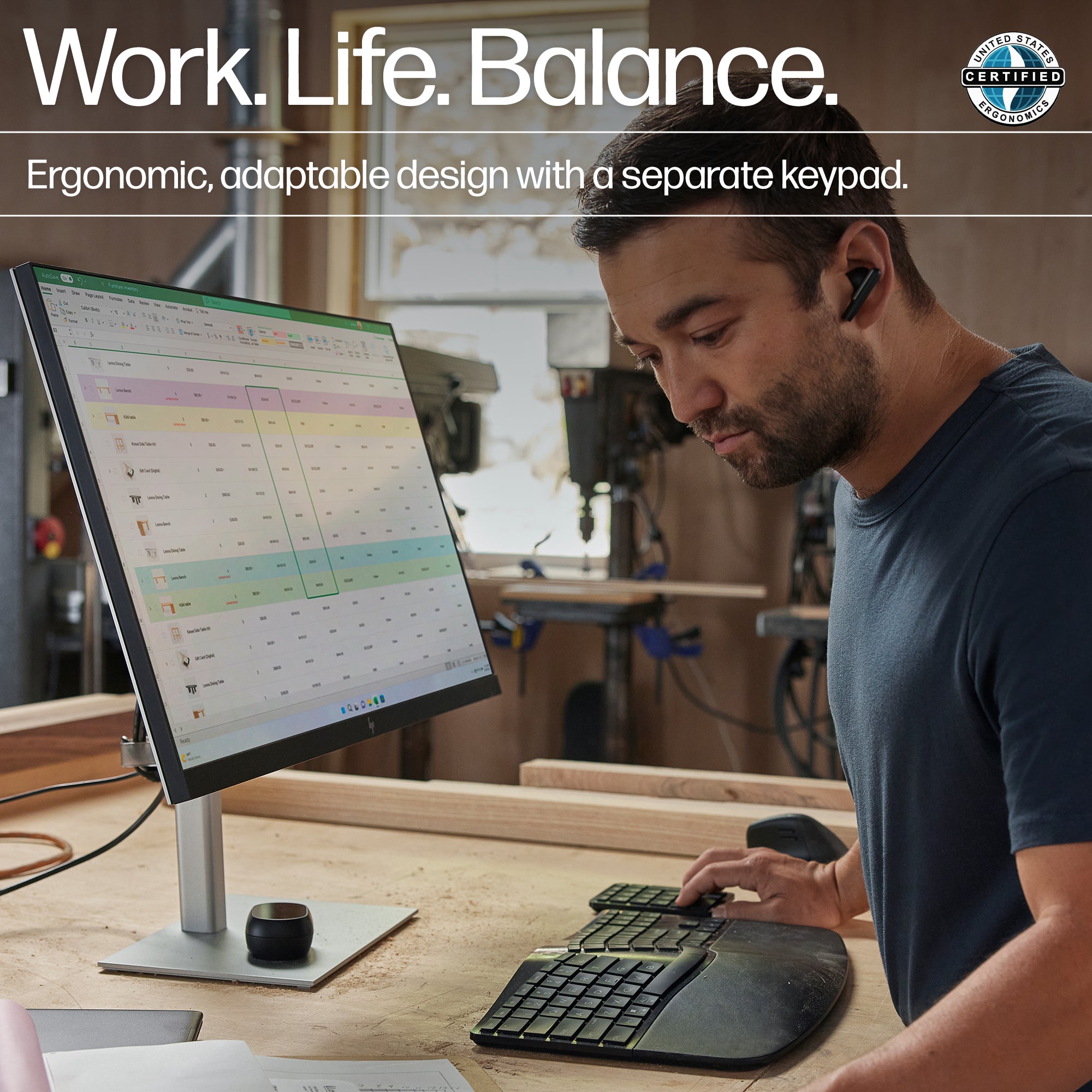 HP 960 BLK Ergonomic Wireless keyboard Home RF Wireless + Bluetooth Black (7E755AA#ABA) - Cartouches Certifiees
