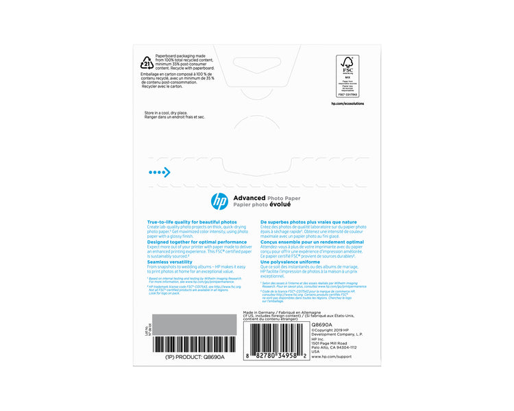 HP Adv Glossy 5x7 60 Sht Photo Paper (Q8690A) - Cartouches Certifiees