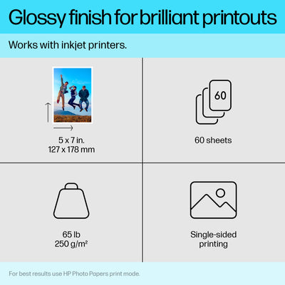 HP Adv Glossy 5x7 60 Sht Photo Paper (Q8690A) - Cartouches Certifiees