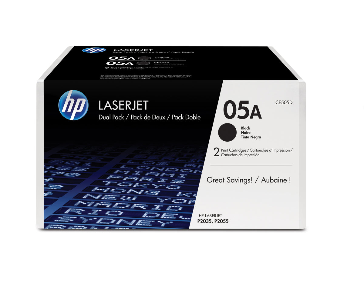 HP CE505D (05A) 2 Pack Black Original Toner Cartridge - Cartouches Certifiees