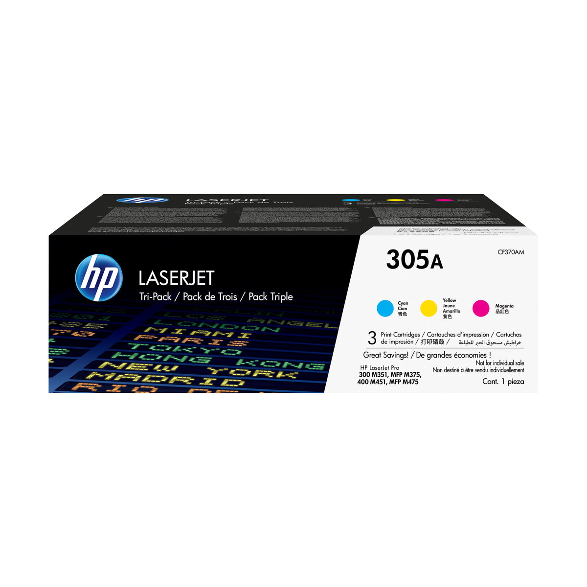 HP CF370AM (305A) 3 Pack Color Original Toner Cartridge - Cartouches Certifiees