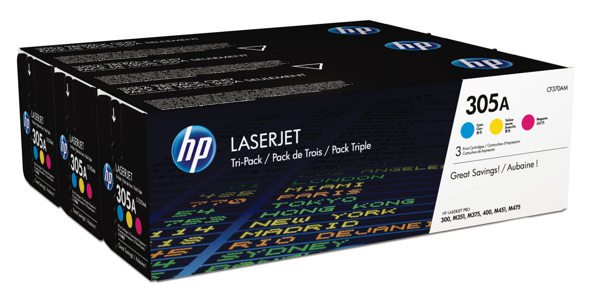 HP CF370AM (305A) 3 Pack Color Original Toner Cartridge - Cartouches Certifiees