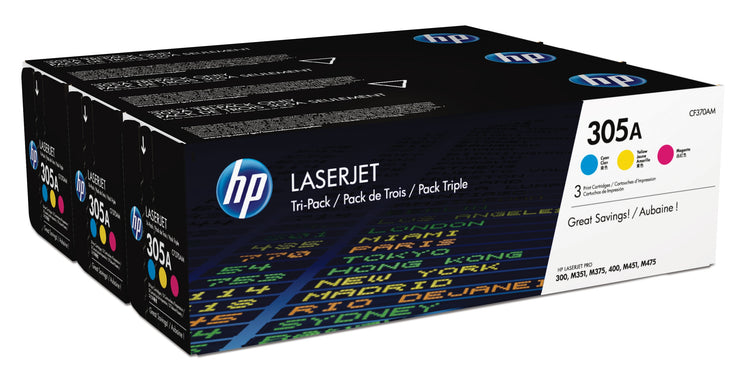 HP CF370AM (305A) 3 Pack Color Original Toner Cartridge - Cartouches Certifiees