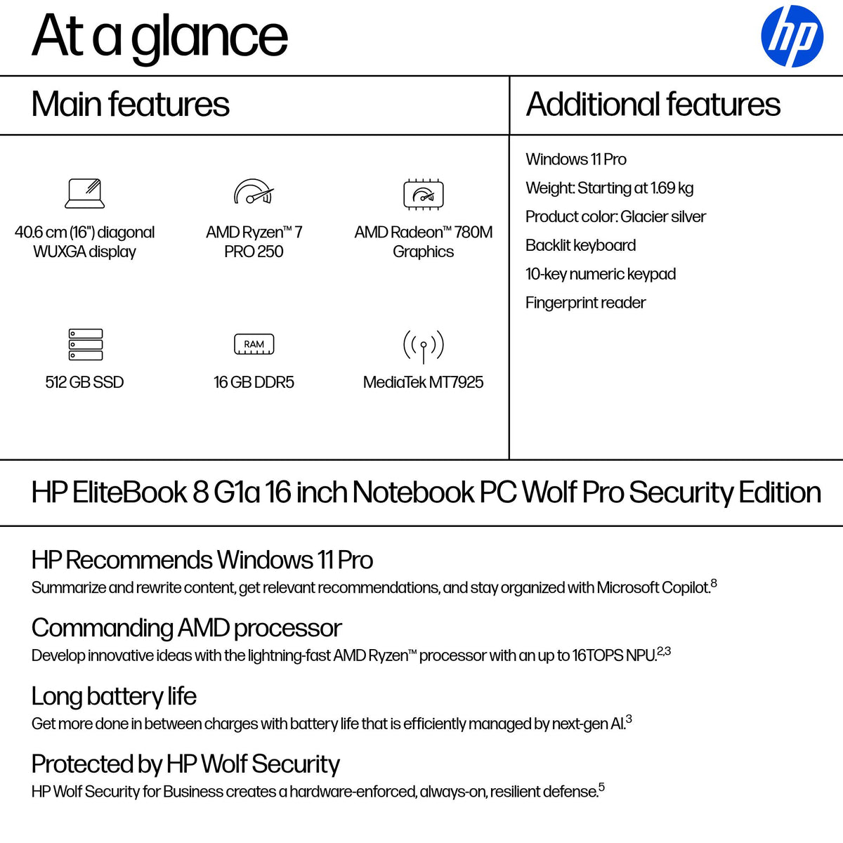 HP EB8G1A16 R7P-250 16 16GB/512 PC ENGLISH SB+ (C04M8UT#ABA) - Cartouches Certifiees