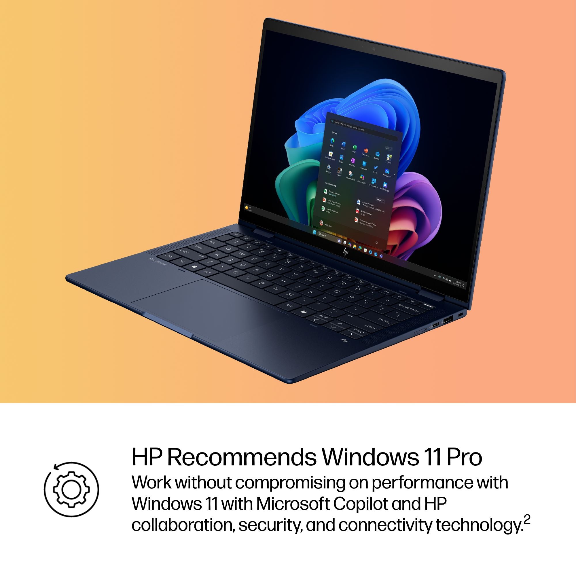 HP EliteBook X Flip G1i Next Gen AI PC Wolf Pro Security Edition Copilot+ PC Intel Core Ultra 7 268V Hybrid (2-in-1) 35.6 cm (14") Touchscreen WUXGA 32 GB LPDDR5x-SDRAM 1 TB SSD Wi-Fi 7 (802.11be) Windows 11 Pro Blue (B8GE7UT#ABA) - Cartouches Certifiees