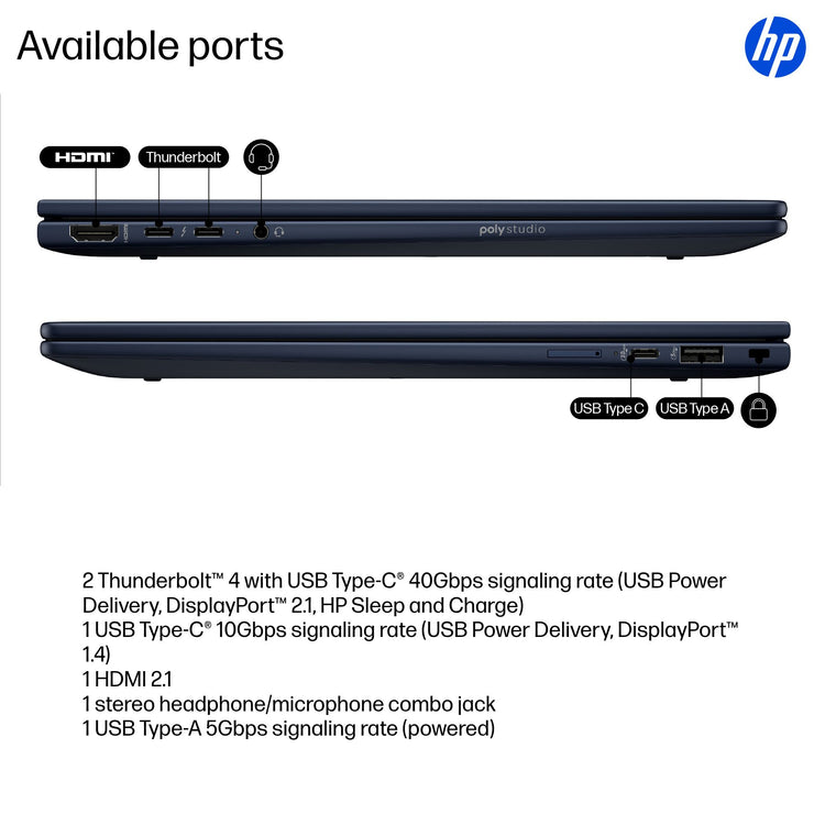 HP EliteBook X Flip G1i Next Gen AI PC Wolf Pro Security Edition Copilot+ PC Intel Core Ultra 7 268V Hybrid (2-in-1) 35.6 cm (14") Touchscreen WUXGA 32 GB LPDDR5x-SDRAM 1 TB SSD Wi-Fi 7 (802.11be) Windows 11 Pro Blue (B8GE7UT#ABA) - Cartouches Certifiees