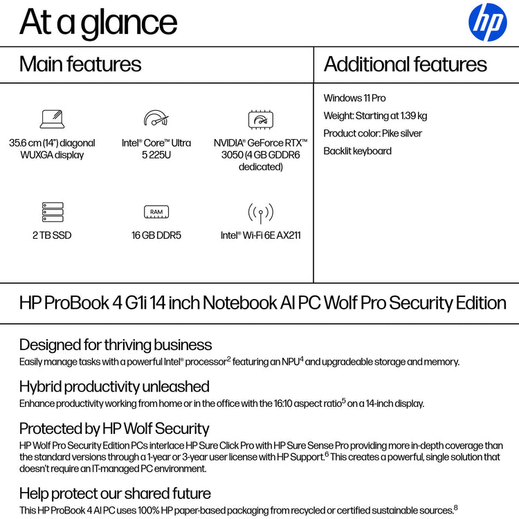 HP HPI P4G1I14 U5 225U 14 16GB/256 PC UNITED STATES / CANADA ENGLISH (BA7R5UT#ABA) - Cartouches Certifiees