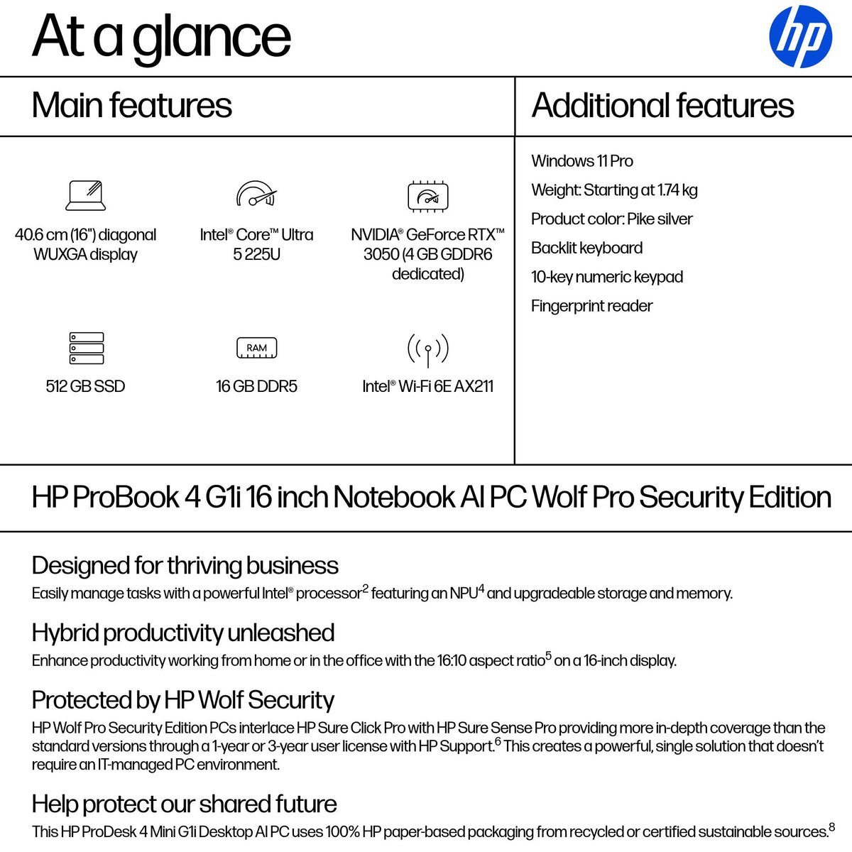 HP HPI P4G1I16 U5 225U 16 16GB/512 PC CANADA - FRENCH BILINGUAL (BB3Q6UT#ABL) - Cartouches Certifiees