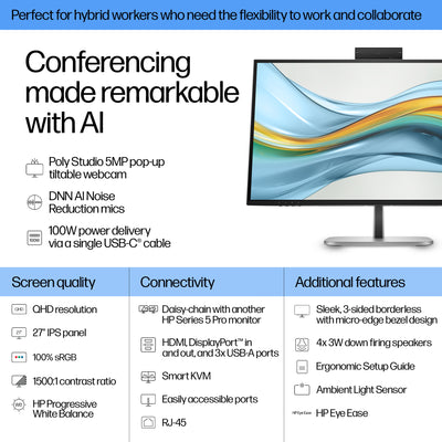 HP HPI S5 PRO 527PM QHD USB-C CONF MNTR UNITED STATES / CANADA ENGLISH (9E0Y9UT#ABA) - Cartouches Certifiees