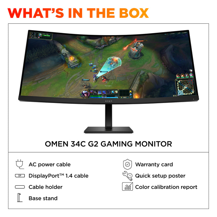 HP OMEN 34c G2 WQHD 180Hz Curved GamingMNTR United States / Canada English (AV4C1AA#ABA) - Cartouches Certifiees