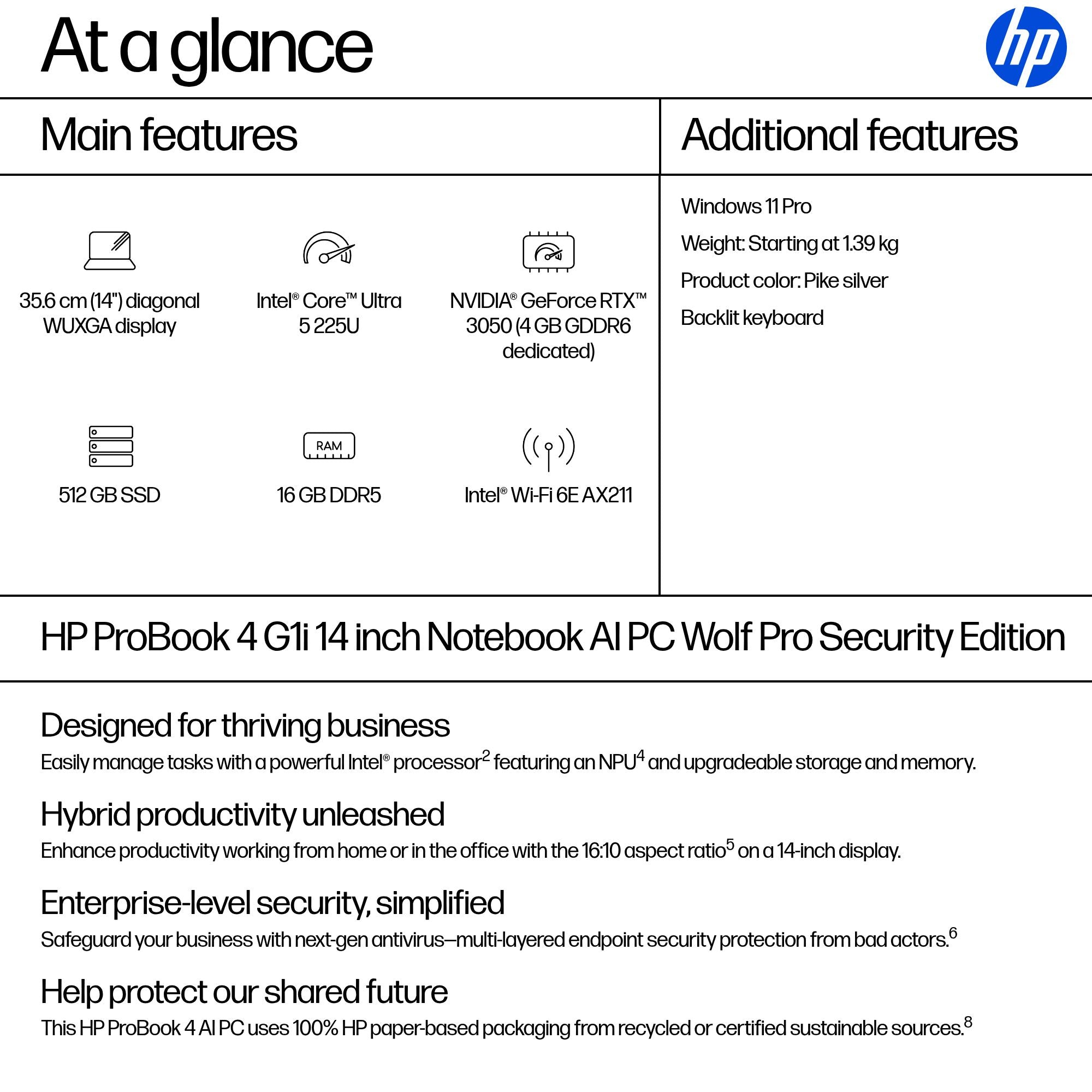 HP P4G1I14 U5 225U 14 16GB/512 PC ENGLISH (C2NL7UT#ABA) - Cartouches Certifiees