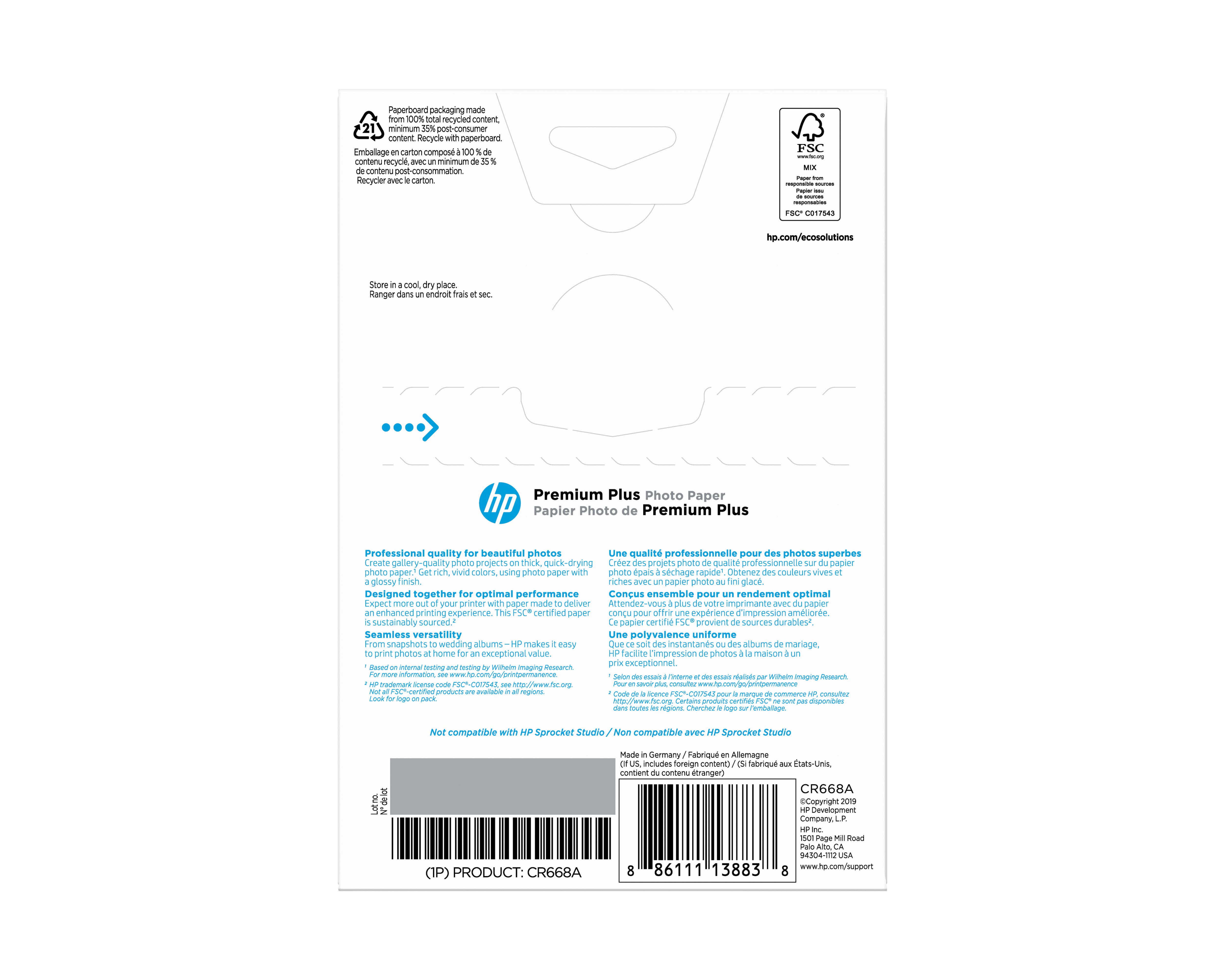HP Prem Pls4x6 100sht Glsy FSC Pht Paper (CR668A) - Cartouches Certifiees