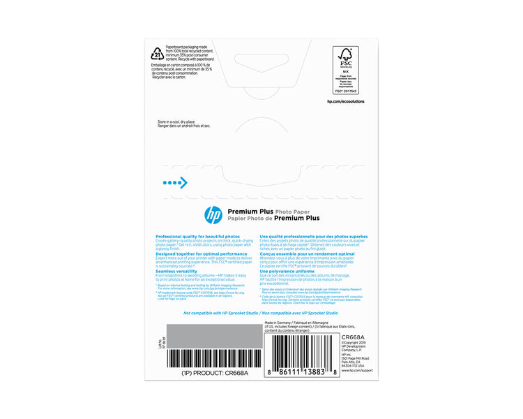 HP Prem Pls4x6 100sht Glsy FSC Pht Paper (CR668A) - Cartouches Certifiees