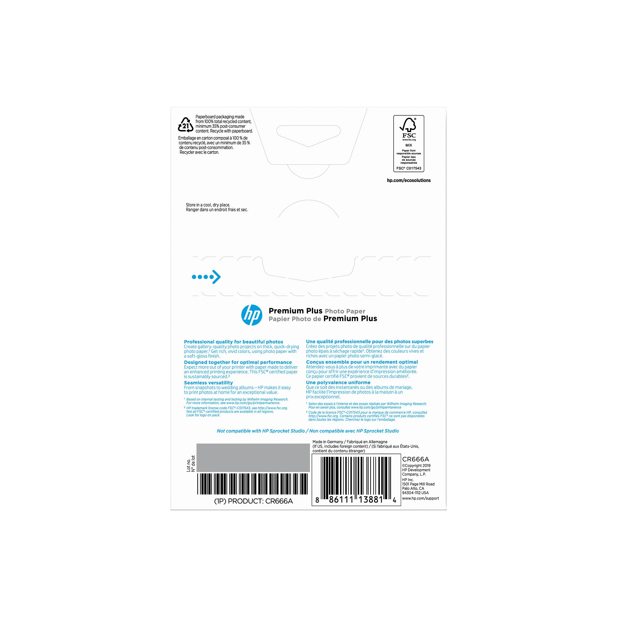 HP Prem Plus 4x6 SG 100 sht Photo Paper (CR666A) - Cartouches Certifiees