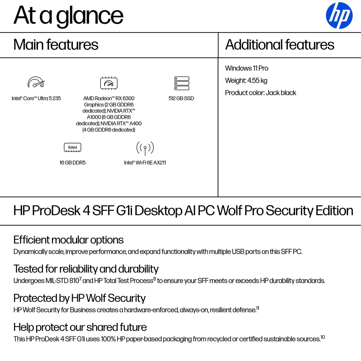 HP PRODESK 4 SFF G1I U5235 16GB/512 PC ENGLISH (BH9H0UT#ABA) - Cartouches Certifiees