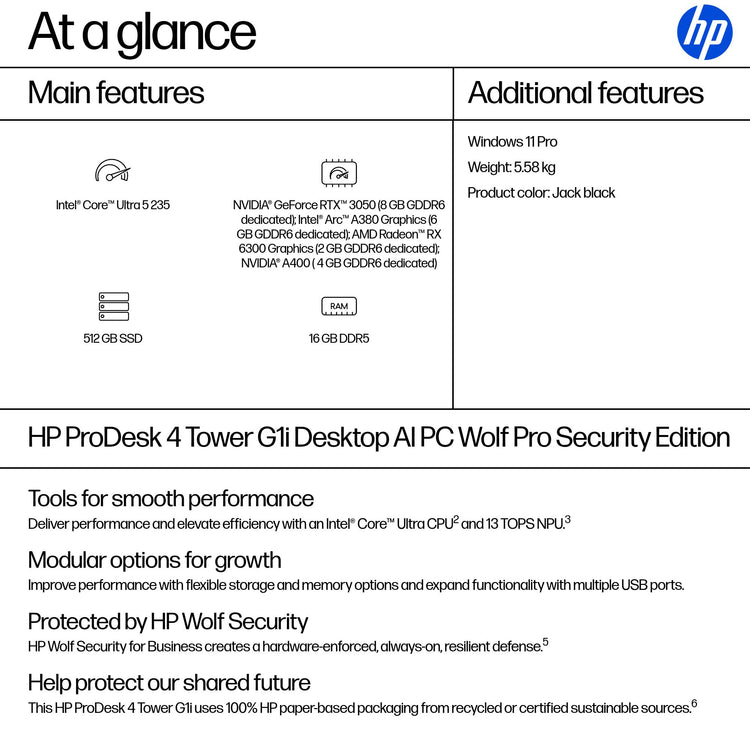 HP PRODESK 4 TWR G1I U5235 16GB/512 PC ENGLISH (C57BMUT#ABA) - Cartouches Certifiees