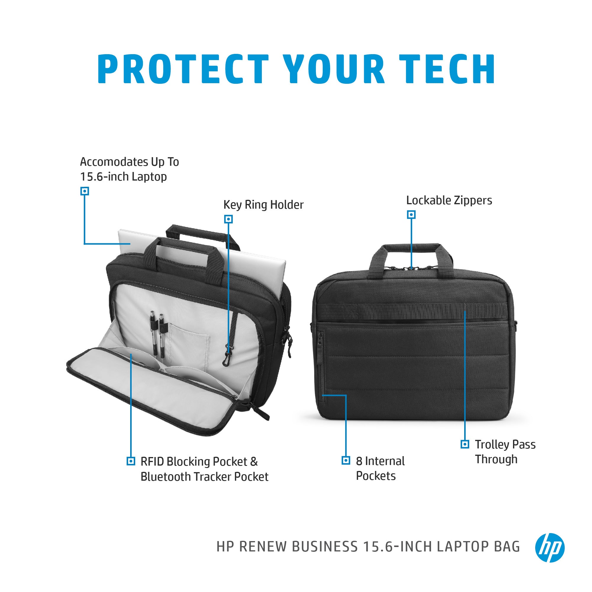 HP Renew Business 15.6 Laptop Bag 39.6 cm (15.6") Messenger case Black (3E5F8AA) - Cartouches Certifiees