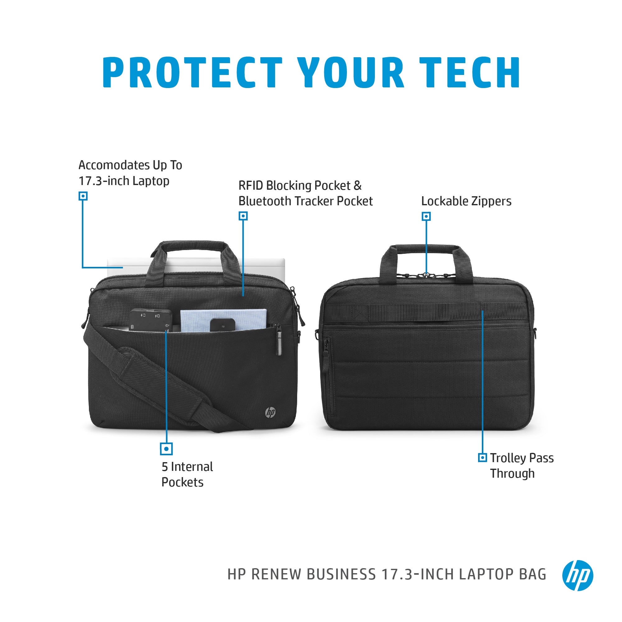 HP Renew Business 17.3 Laptop Bag 43.9 cm (17.3") Briefcase Black (3E2U6AA) - Cartouches Certifiees