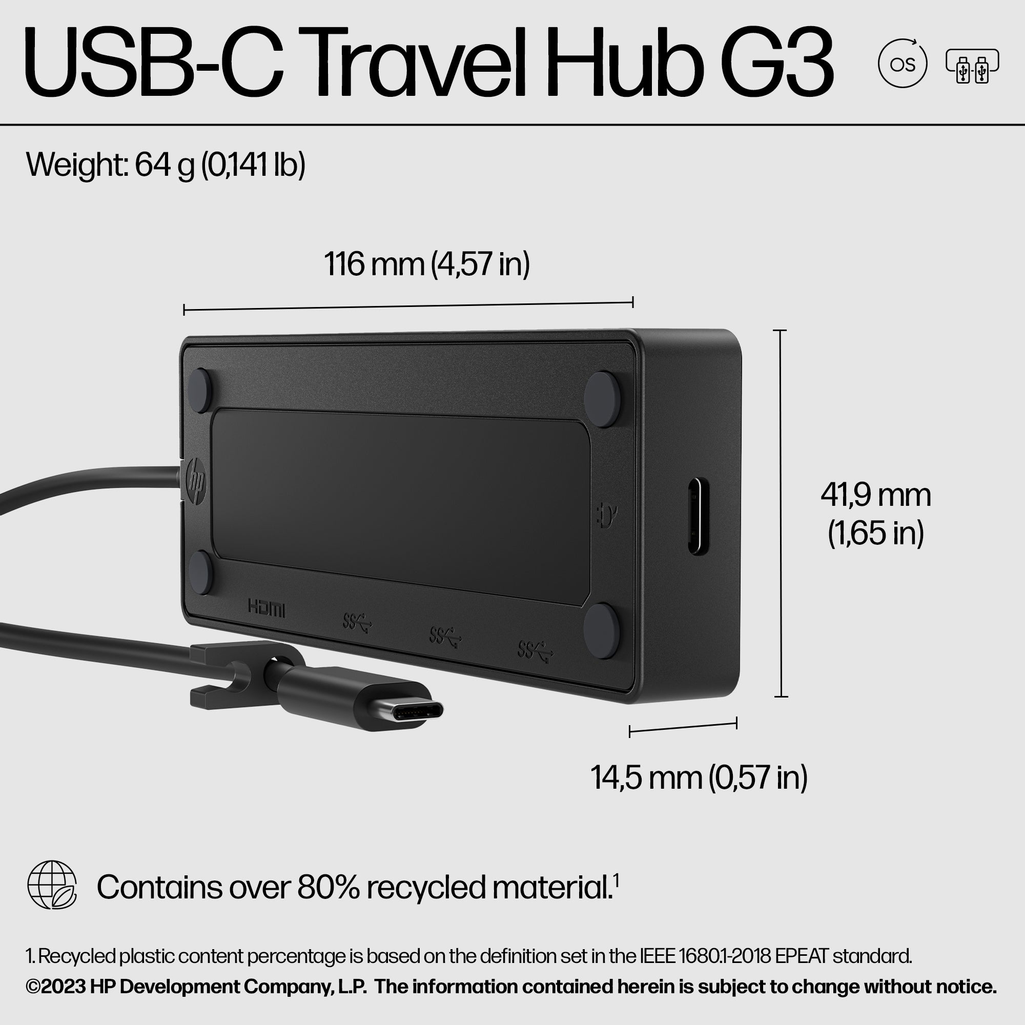 HP USB-C Travel Hub G3 (86S97UT) - Cartouches Certifiees