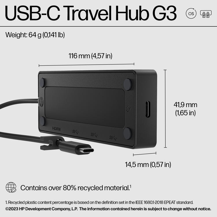 HP USB-C Travel Hub G3 (86S97UT) - Cartouches Certifiees
